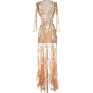 Rare For Love and Lemons Elenora Embroidered Sheer Mesh Maxi Dress XS